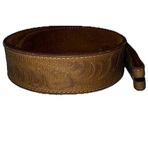 Tony Lama tooled leather belt, made in USA, brown, size 30